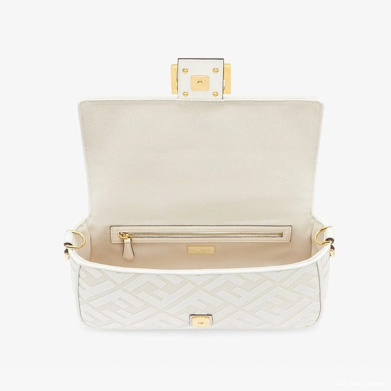 Cheap HOT In Cut with Strap White Baguette Fendi Laser Bag Canvas Medium Motif FF 0811